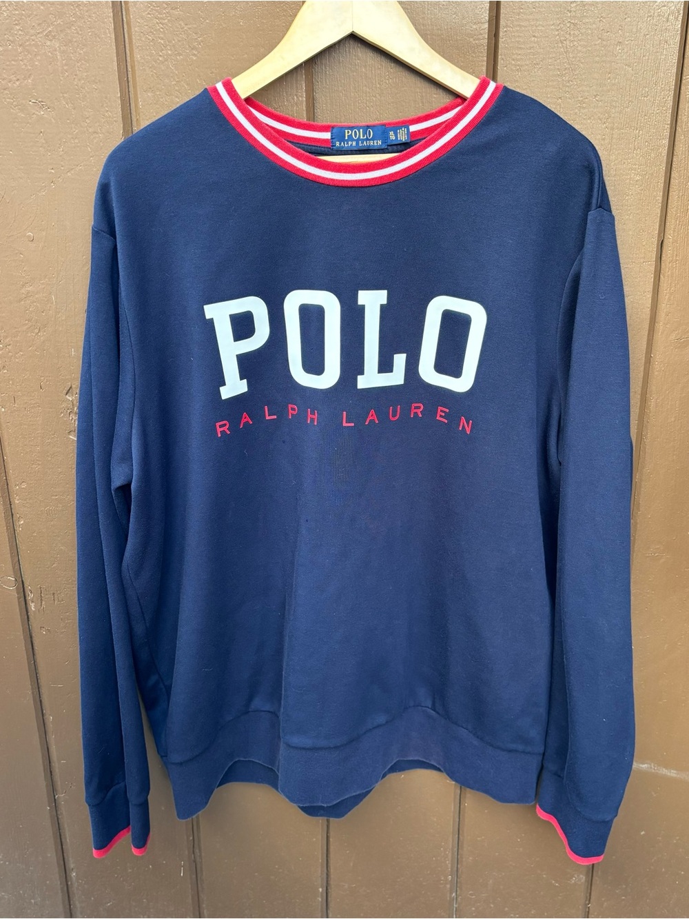 Polo Ralph Lauren Sweatshirt Mens XL Blue Red Ringer Spell Out